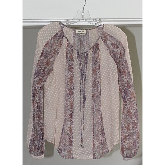 L'Agence Pearl Peasant Silk Blouse in Beige Metallic, Oversized Fit, Beautiful - Picture 2 of 10